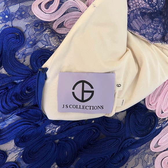 JS Collections Pink and Navy Embroidered Midi Dress - Picture 4 of 5